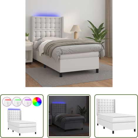 LED-Leiste - Boxspringbett mit Matratze & LED Weiß 100x200 cm Kunstleder (1/5)