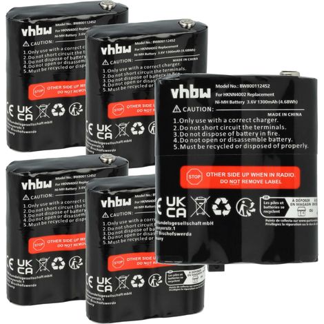 vhbw 5x Akku Ersatz für Motorola KEBT071B, KEBT-071-C für Funkgerät, Walkie Talkie (1300 mAh, 3,6 V, NiMH)
