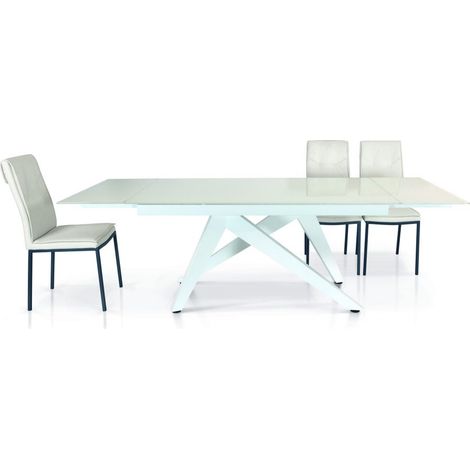 Tavolo vetro bianco allungabile 160x90 cm - 240x90 cm gambe a V