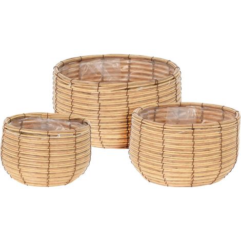 Cache-pots en osier, 3 pièces de différentes tailles.