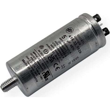 Ducati Energia – Condensateur permanent aluminium 5µF à cosses faston simple – Ø30x72mm – Compatible moteurs Electrolux, AEG, Bosch, Siemens