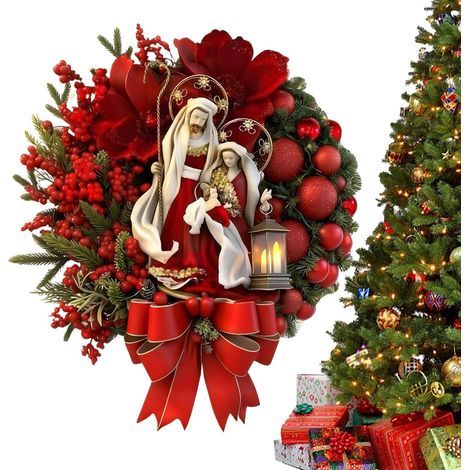 Couronne De Noël pour Porte D'Entrée Décorations d'hiver avec Baies Rouges  Couronnes D'Hiver Pour Porte D'Entrée Pour Extérieur Et Intérieur Fenêtre Mur Rassemblements Mariage