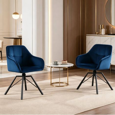 Silla de comedor giratoria 360° de terciopelo azul, 58,5 x 82,5 x 54,5 cm, lote de 2 HAVRYA (1/5)