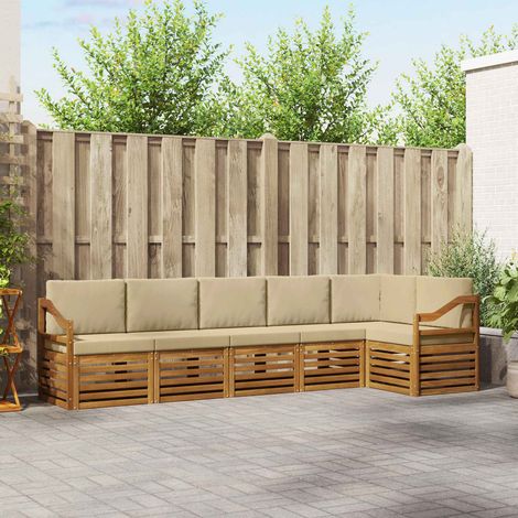 Ecksofa Set mit Kissen 6 pcs Natur und Beige Massivholz Akazie