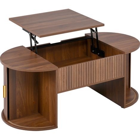 Table basse moderne réglable en hauteur, table basse réglable en hauteur pour le salon, étagères ouvertes et rangement dissimulé, portes coulissantes, idéale pour les petits appartements et les bureau (1/5)
