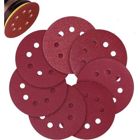 Papier de verre multigrains, 40 feuilles, 125 mm, 8 trous, grain 120, pour le polissage, le décapage de la rouille et la finition. (1/5)