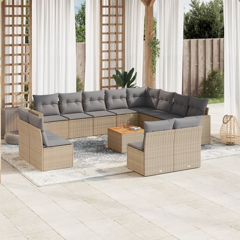 Set sofás de jardín con cojines 13 pzas ratán sintético beige vidaXL (1/3)