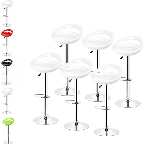 Hofuton Tabourets de Bar Lot de 6, Chaise de Bar, Tabouret de Bar en ABS Plastique avec Repose-Pieds, Hauteur Réglables sur Poignée, pour Cuisine, Bar, Bistrot, Blanc (1/5)