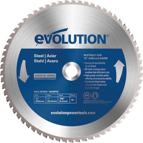 Evolution Mild Steel Cutting Chop Saw Blade 305 x 25.4mm x 60T (1/4)