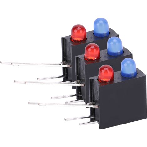 100 supports de LED en plastique, deux trous, noirs, carrés, base coudée à 90°, avec éclairage bleu-rouge, 3 mm (1/5)