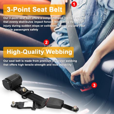 2 pièces ceinture de sécurité de voiture à 3 points universelle réglable rétractable sécurité automobile pour camion RV Van UTV. (1/5)