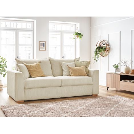 BOBOCHIC - Canapé droit convertible ouverture express AUGUSTIN velours côtelé 160x200 Beige (1/5)