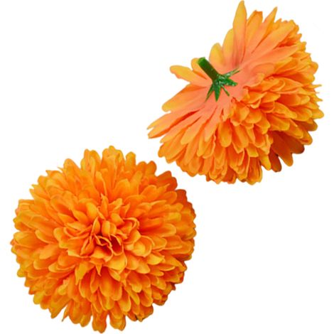 Couronne de fleurs oranges artificielles en forme de souci, 50 fleurs + 50 tiges, pour décoration Diwali, mariage, fête (lot orange) (1/5)