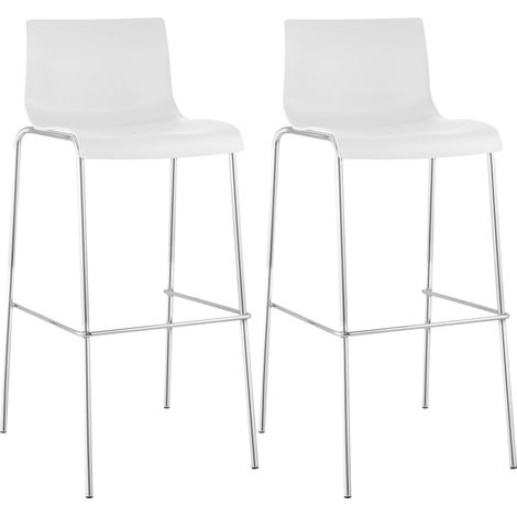 Set da 2 Sgabelli da Bar Hover in Plastica con Struttura a 4 Gambe bianco cromo
