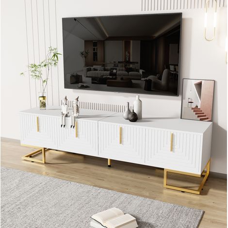 TV Möbel Lowboard 170 cm Aufbewahrung Weiß OKMYHOME (1/5)