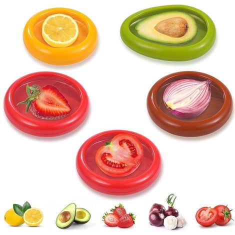 CSPARKV Paquet De 5 Fresh Food Container, Conservation Des Aliments Stockage D'Avocat D'Oignon De Tomate Et De Citron RéUtilisable Boite Conservation Alimentaire Adapté Au RéFrigéRateur De Cuisine Dom