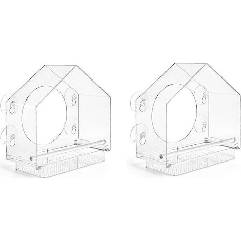 Cage à oiseaux en plastique transparent à parois larges pour petits oiseaux, mangeoire murale extérieure à adsorption en plastique. (1/5)