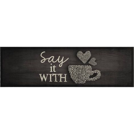 Tapis de cuisine,Tapis de sol lavable imprimé tasse noir 45x150 cm velours CFW303300 (1/5)