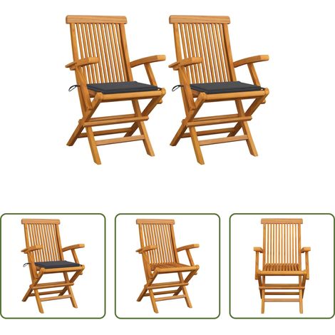 Chaises de jardin pliables - Chaises de jardin et coussins anthracite lot de 2 Bois de teck (1/5)