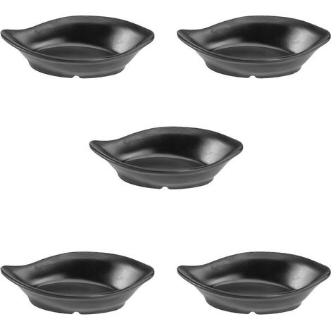 Lot de 5 bols à sauce en mélamine, assiettes à sauce noires, assiettes à condiments imitation céramique, bols à vinaigre aromatisés, assiettes à trempette pour assaisonnements-5Pcs-Black