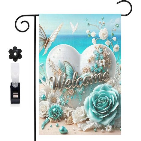 Drapeau vertical papillons et cœur décoratif 30 x 45 cm décoration saisonnière cour (1/5)