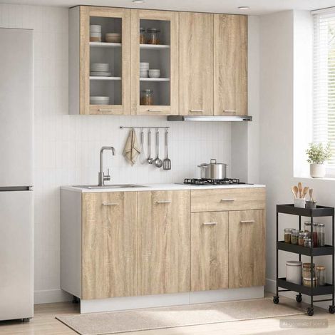 Ensemble de meubles de cuisine 4 pièces en bois d’ingénierie chêne Sonoma - PANGIVO (1/5)