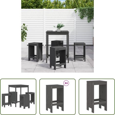 vidaXL Set de mesa y taburetes altos jardín 5 piezas madera pino gris (1/5)