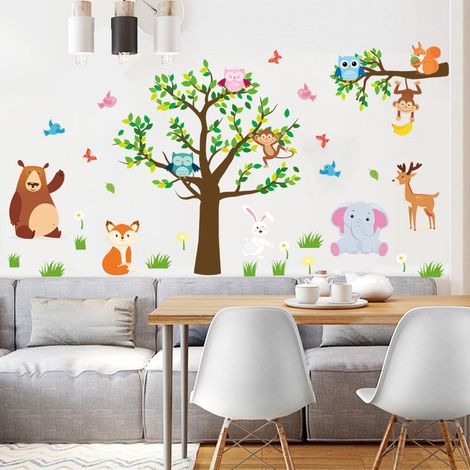 Animal Sticker Mural Forêt Arbre Sticker Mural Renard Écureuil Cerf Décoration Murale Chambre d'Enfant Bébé Pépinière (Hauteur: 12361cm) (1/5)