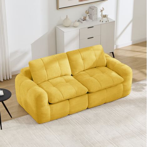 Sofá modular 2 plazas 194x97x68 cm de chenilla amarilla, sin montaje, para salón – MEUBLIV (1/5)