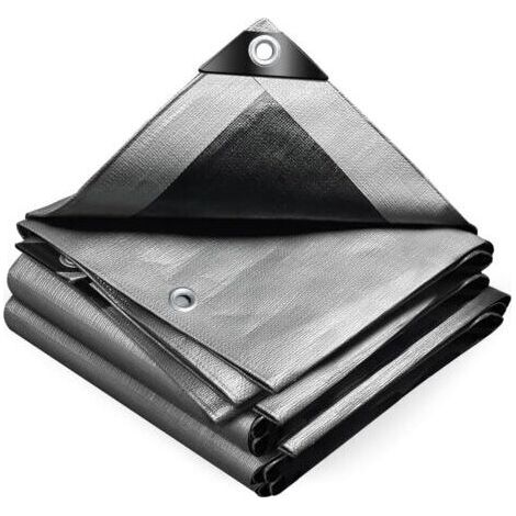 Bâche de protection en polyéthylène 240 g/m², extrêmement robuste, imperméable, avec œillets en aluminium des deux côtés, bâche imperméable pour jardin et piscine (3 x 4 m) (1/5)