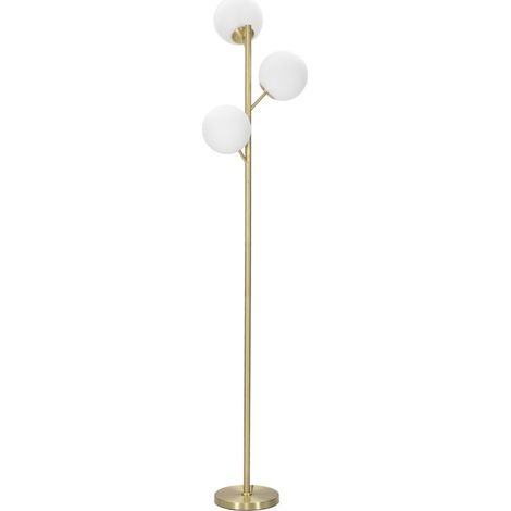 Piantana Glamy 3 luci in metallo dorato con sfere in vetro bianco