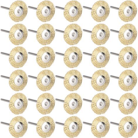 30 pièces Roue à Brosse Plate Mini pour Sculpture sur Bois, Décapage Rouille/Peinture et Polissage Outils en Laiton (1/5)