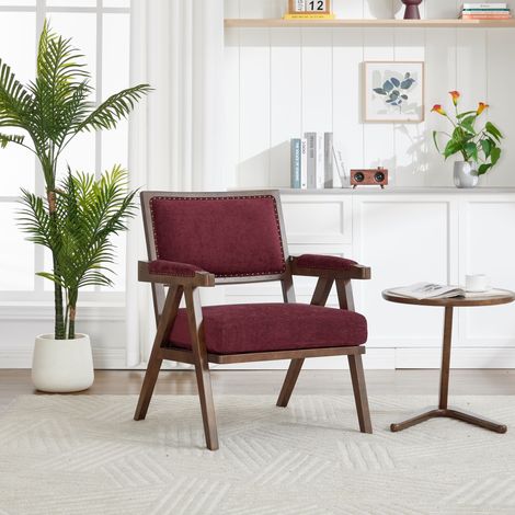 REDOM Fauteuil individuel de style moderne avec revĂŞtement en tissu structure en bois et coussins moelleux Rose rouge (1/5)