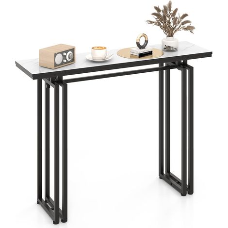 COSTWAY Mesa Consola, Mesa Moderna con Tablero de Falsa Mármol y Estructura de Metal Resistente, Mesa Larga Lateral con Patas Ajustables, Mesa de Acento para Sala Pasillo Entrada (Negro) (1/5)