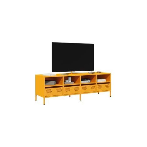 Meuble TV jaune moutarde 135x39x43,5 acier laminé à froid (1/5)