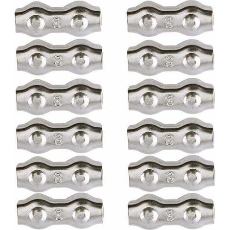 Serre-câble , Serre Cable Acier 3mm 12 Pièces Serre Câbles Duplex Pince de Câble Acier inoxydable 304 D'agrafe de Câble,Câble Poignées pour 2mm Câble Métalliques Pince À Câble Corde à (1/4)