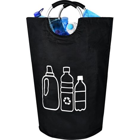 Grand collecteur de bouteilles consignées - Pliable - Étanche - Grand panier en verre vieilli - Avec poignées souples - Pour la cuisine et le stockage (noir) (1/5)