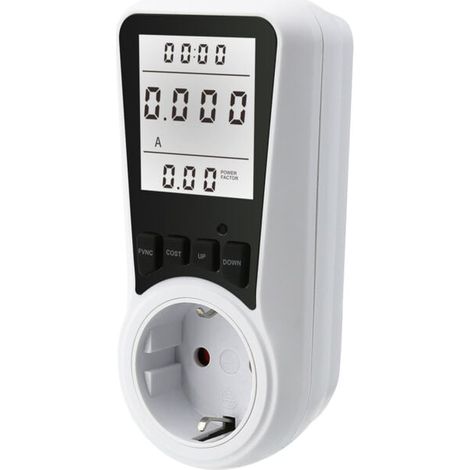(Lumière blanche) Compteur d'énergie électrique à prise wattmètre, 7 modes de surveillance pour prise électrique avec écran LCD rétroéclairé, mesure de la consommation d'énergie et économie d'énergie, (1/4)