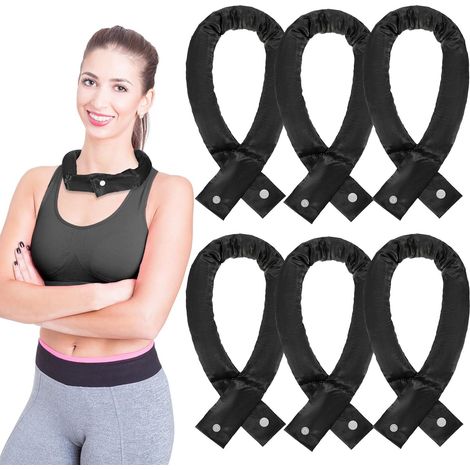 Conjunto de 6 calentadores de cuello refrescantes con botón, pañuelos y bufandas refrescantes, ideales para el verano y actividades al aire libre, color negro. (1/5)