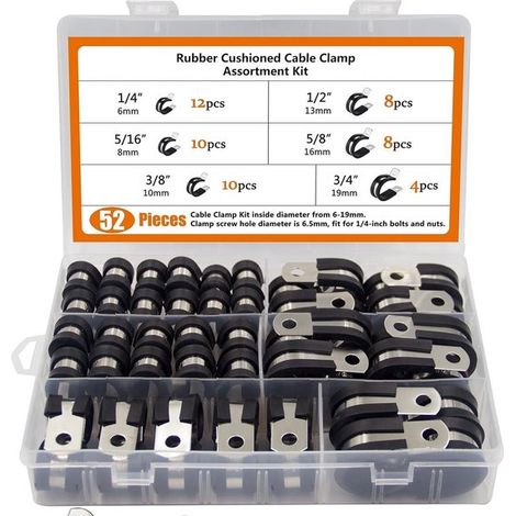 Colliers de serrage inox 52 pièces – Colliers métalliques avec doublure en caoutchouc – Serre-câbles réglables 6-19 mm pour câble tuyau voiture bateau et jardin (1/5)