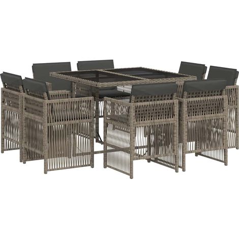 Maison Exclusive - Set da Pranzo da Giardino 9 pz con Cuscini in Polyrattan Grigio