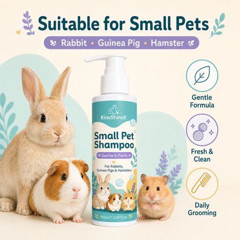 KineShineX Shampoo für Kaninchen, Hamster und Meerschweinchen reinigt sanft und hinterlässt einen zarten, erfrischenden Schaum auf dem Fell kleiner Haustiere. (1/4)