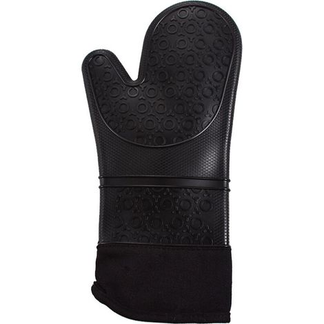 Professionelle Ofenhandschuhe, Silikon-Küchenhandschuhe, 1 Paar hitzebeständige Handschuhe, verlängerte Handschuhe für Pizza und Kochen (Schwarz)