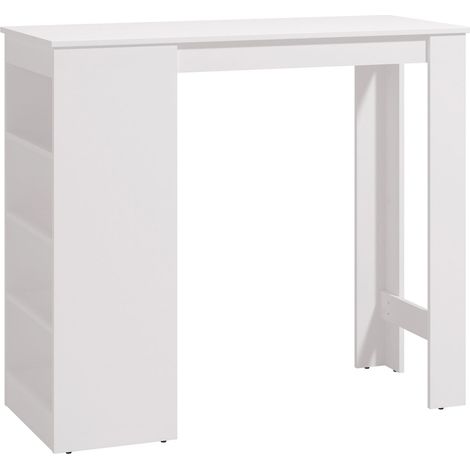 Home Heavenly® – Mesa alta VALEN blanca con 4 estantes laterales para almacenamiento, ideal para cocinas y barras, 120x50x105 cm Color: Blanco (1/5)