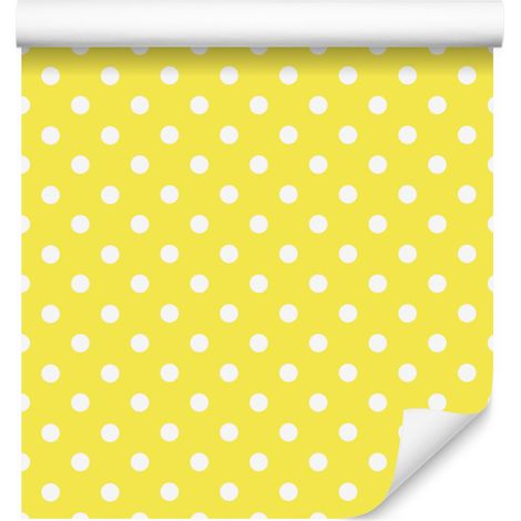 Papier peint à pois crème et jaunes, fond jaune pour salon et chambre 50x1000 cm (1/5)