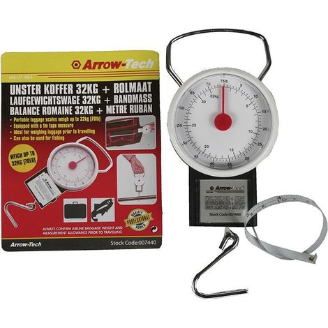 Bilancia analogica classica con gancio e metro a nastro. Peso massimo. 32 kg