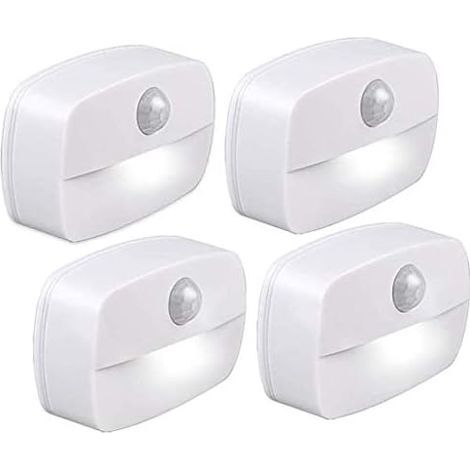 Veilleuse LED Automatique [Lot de 4],Lampe de Nuit Murale avec Détecteur de Mouvement autocollante,Veilleuse Murale pour Salle de Bains,Chambre,Couloir [Classe énergétique A++]   (blanc)