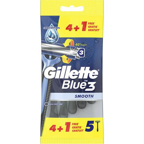 Rasoio usa e getta blu 3 pelli lisce, confezione da 4 + 1 (1/2)