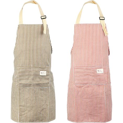 tabliers pour femmes et hommes, tabliers de cuisine pour cuisiner, tabliers unisexes ajustables avec 2 poches, pour la cuisine maison, la pâtisserie, la restauration, le ménage (rouge, gris) (1/5)