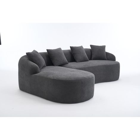 Divano modulare a L con chaise longue sinistra, 3 posti, rivestimento in ciniglia, grigio scuro (1/5)